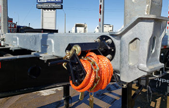 Deloupe quad axle log trailer load winches and ropes